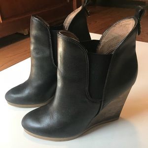 Coach "FARAH" Leather Bootie-Wood Wedge Crepe Sole
